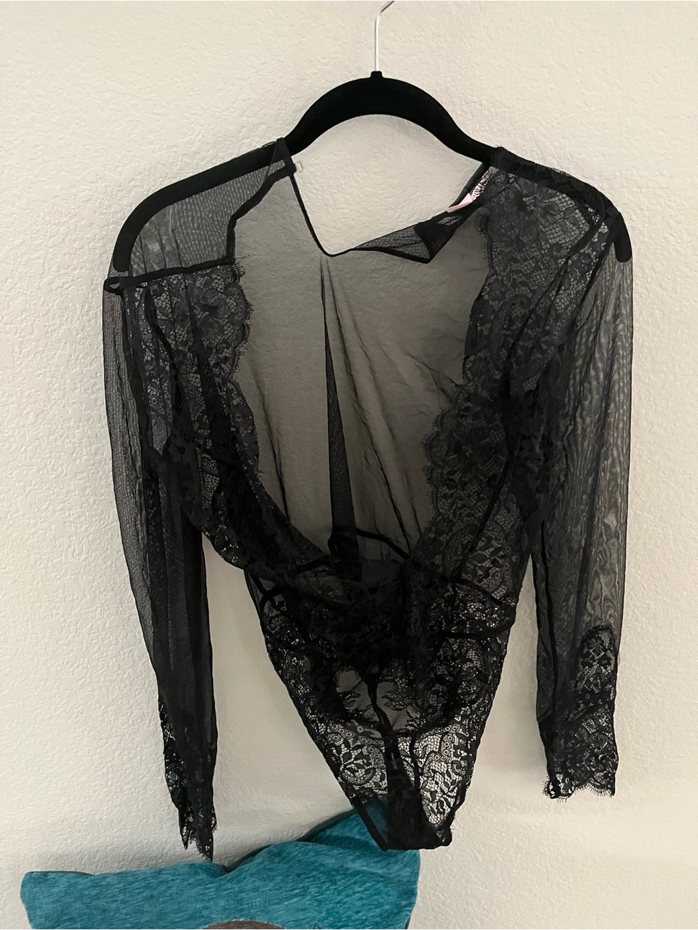 Victoria's Secret Black Sheer Lace Long-Sleeve Bodysuit